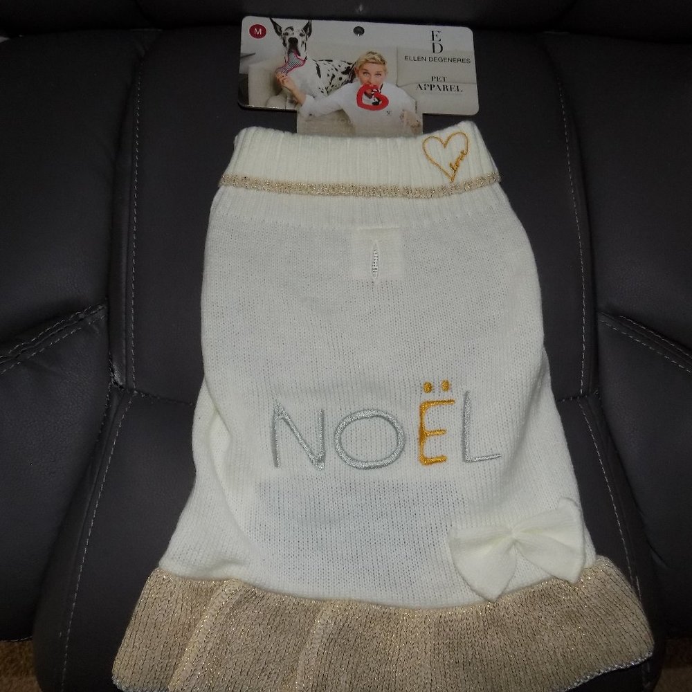ELLEN DEGENERES WHITE-GOLD KNIT SWEATER DRESS NOEL